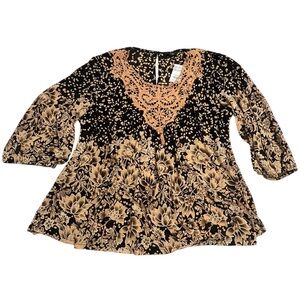 Women's Suzanne Betro Tunic Top 4X Black Beige Floral